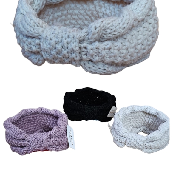 3 Piece Set Headband Women's Hair Wrap Ear Warmer Winter Ivory Tan Black New - Picture 9 of 9